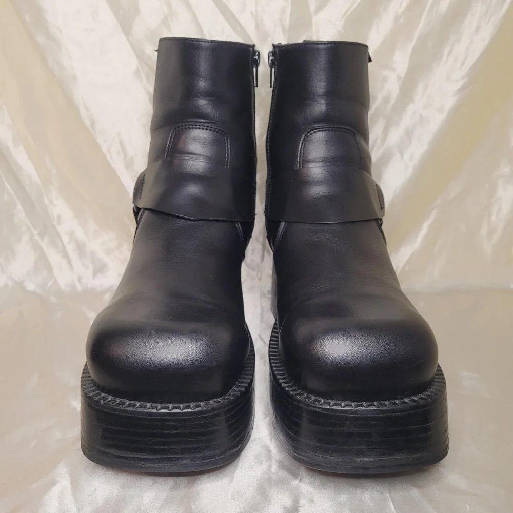 DESTROY vintage black leather 90s era heeled platform boots - Picture 3 of 8